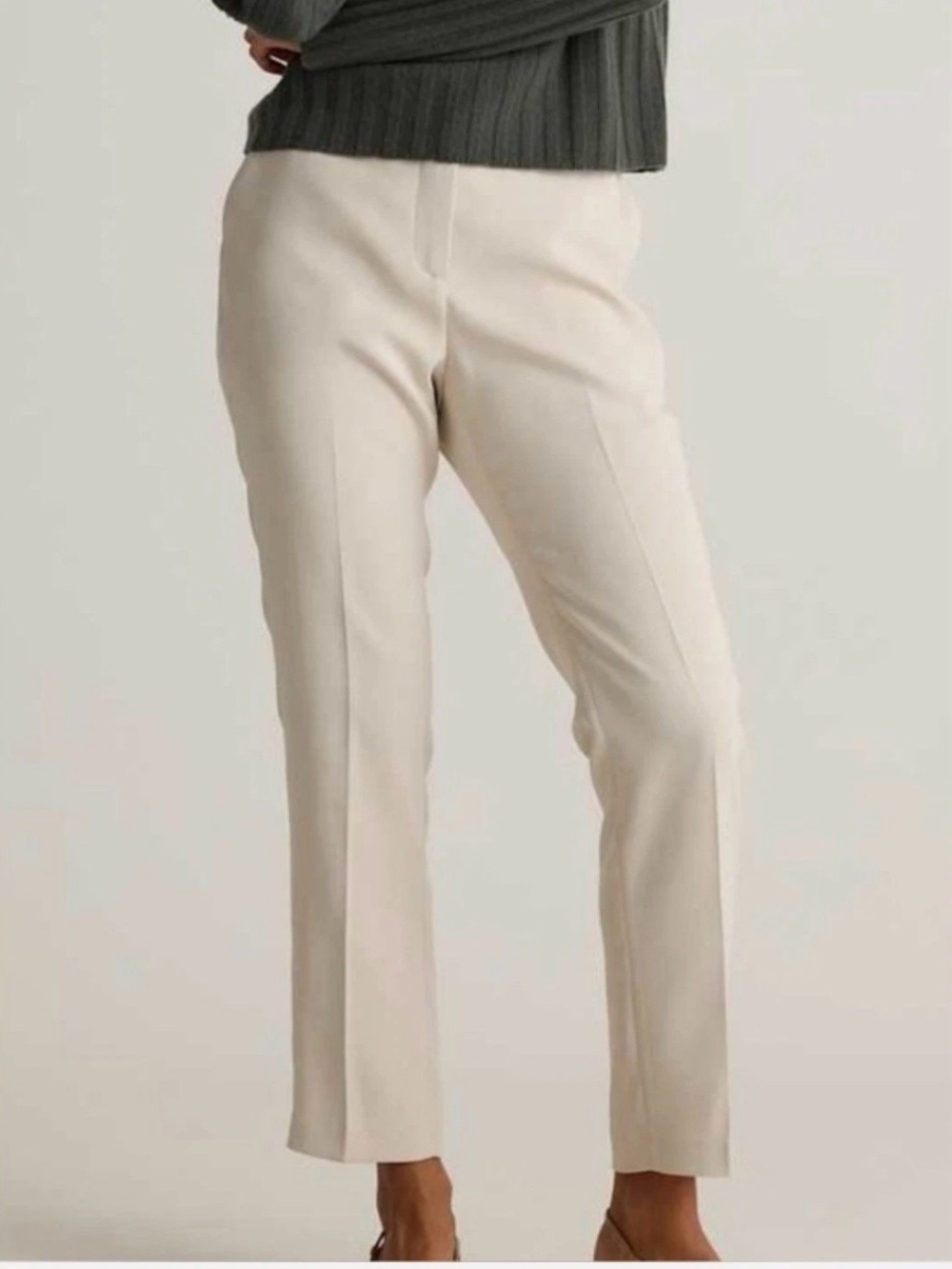 Quince Stretch Crepe Ankle Pants 10 Sand Beige Tailored Trousers NWT